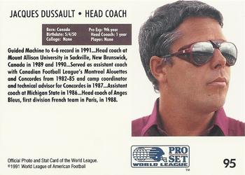 1991 Pro Set WLAF #95 Jacques Dussault Back