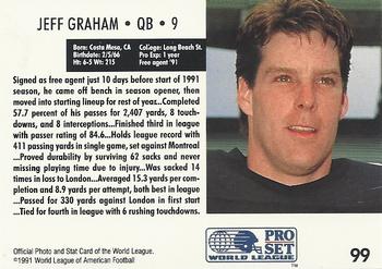 1991 Pro Set WLAF #99 Jeff Graham Back