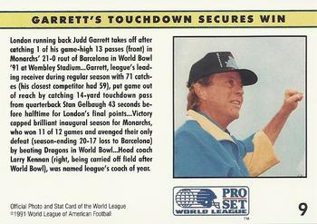 1991 Pro Set WLAF #9 Judd Garrett Back