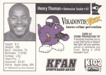 1993 Minnesota Vikings Police #2 Henry Thomas Back