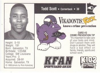 1993 Minnesota Vikings Police #3 Todd Scott Back