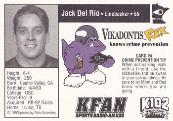 1993 Minnesota Vikings Police #4 Jack Del Rio Back