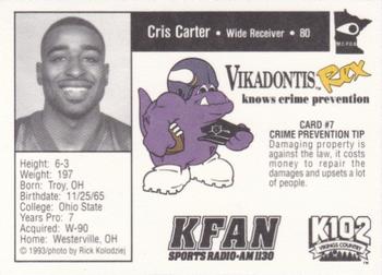 1993 Minnesota Vikings Police #7 Cris Carter Back