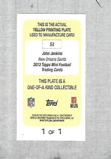 2013 Topps Mini - Printing Plates Yellow #58 John Jenkins Back