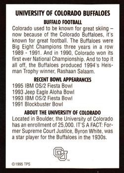 1995 Tony's Pizza College Mascots #NNO Colorado Buffaloes Back
