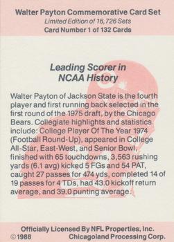 1988 NFL Properties Walter Payton Commemorative #1 Leading Scorer in NCAA History Back