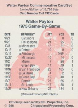 1988 NFL Properties Walter Payton Commemorative #2 1975 Game-by-Game Back