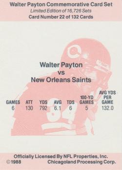 1988 NFL Properties Walter Payton Commemorative #22 Vs. New Orleans Saints Back