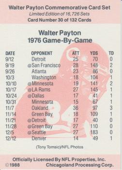 1988 NFL Properties Walter Payton Commemorative #30 1976 Game-By-Game Back