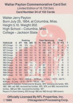 1988 NFL Properties Walter Payton Commemorative #34 Season-by-Season Back