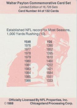 1988 NFL Properties Walter Payton Commemorative #44 NFL Record for Most Seasons 1000 Yards Rushing Back