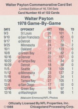 1988 NFL Properties Walter Payton Commemorative #45 1978 Game-By-Game Back