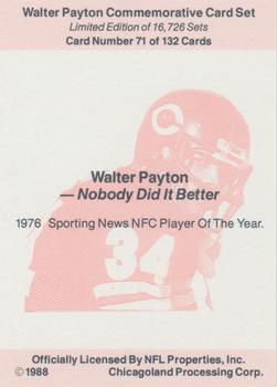 1988 NFL Properties Walter Payton Commemorative #71 Nobody Did It Better Back