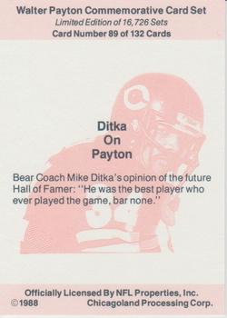 1988 NFL Properties Walter Payton Commemorative #89 Ditka On Payton Back