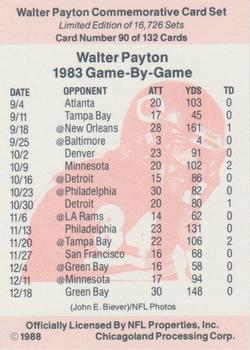 1988 NFL Properties Walter Payton Commemorative #90 1983 Game-By-Game Back