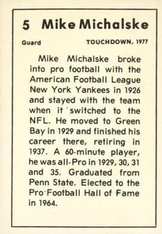 1977 Touchdown Club #5 Mike Michalske Back