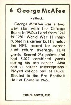 1977 Touchdown Club #6 George McAfee Back