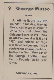 1977 Touchdown Club #9 George Musso Back