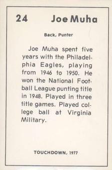 1977 Touchdown Club #24 Joe Muha Back