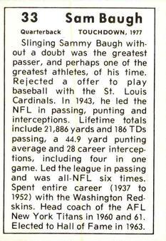 1977 Touchdown Club #33 Sammy Baugh Back