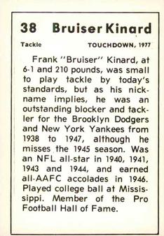 1977 Touchdown Club #38 Frank Kinard Back
