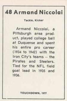 1977 Touchdown Club #48 Armand Niccolai Back