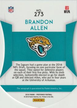 2016 Panini Preferred - Holo Blue #273 Brandon Allen Back