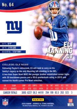 2016 Panini Rookies & Stars - Gold #64 Eli Manning Back