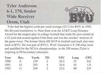 1993 BYU Cougars #NNO Tyler Anderson Back