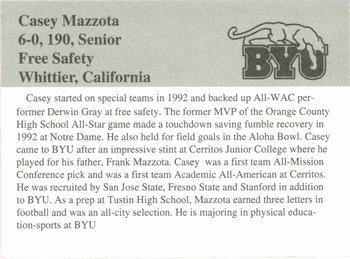 1993 BYU Cougars #NNO Casey Mazzota Back