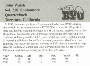 1993 BYU Cougars #NNO John Walsh Back