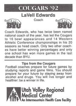 1992 BYU Cougars Safety #NNO LaVell Edwards Back