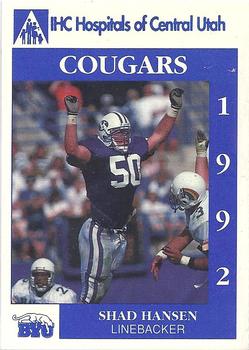 1992 BYU Cougars Safety #NNO Shad Hansen Front