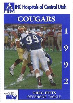 1992 BYU Cougars Safety #NNO Greg Pitts Front