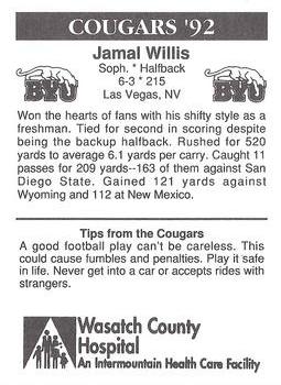 1992 BYU Cougars Safety #NNO Jamal Willis Back