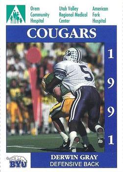 1991 BYU Cougars Safety #NNO Derwin Gray Front