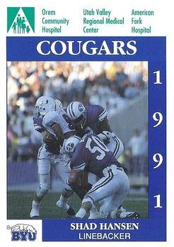 1991 BYU Cougars Safety #NNO Shad Hansen Front