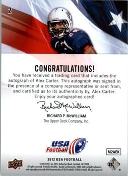 2012 Upper Deck USA Football - Autographs #2 Alex Carter Back