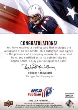 2012 Upper Deck USA Football - Autographs #9 Canon Smith Back
