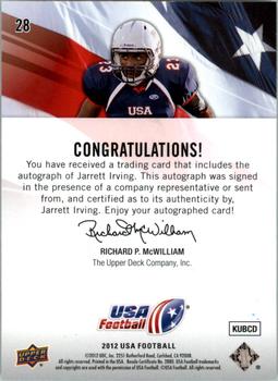 2012 Upper Deck USA Football - Autographs #28 Jarrett Irving Back