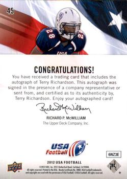 2012 Upper Deck USA Football - Autographs #45 Terry Richardson Back
