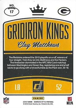 2016 Donruss Optic - Gridiron Kings #17 Clay Matthews Back