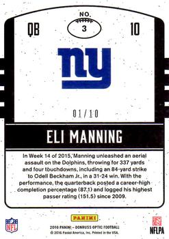 2016 Donruss Optic - Legends of the Fall Gold #3 Eli Manning Back