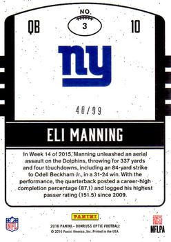 2016 Donruss Optic - Legends of the Fall Red #3 Eli Manning Back