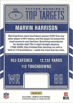 2016 Donruss Optic - Peyton Manning Top Targets #1 Marvin Harrison Back