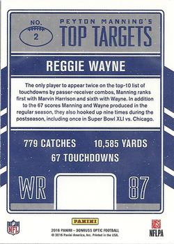 2016 Donruss Optic - Peyton Manning Top Targets #2 Reggie Wayne Back