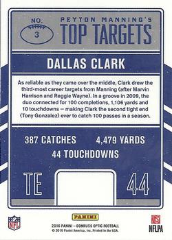 2016 Donruss Optic - Peyton Manning Top Targets #3 Dallas Clark Back