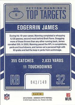 2016 Donruss Optic - Peyton Manning Top Targets Blue #5 Edgerrin James Back