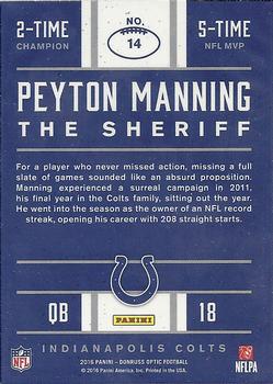 2016 Donruss Optic - Peyton Manning Tribute #14 Peyton Manning Back