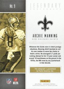 2016 Panini Contenders - Legendary Contenders Autographs #9 Archie Manning Back